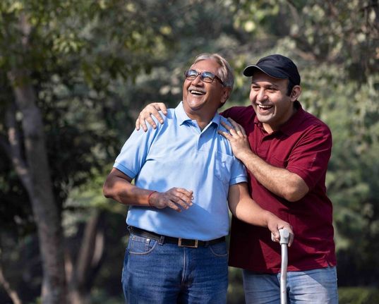 Father and son in park