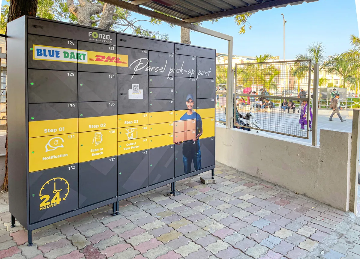 Durolt parcel lockers installed in a commercial building
