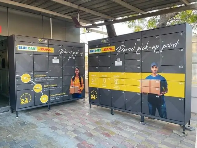 Durolt parcel lockers installed in a commercial building